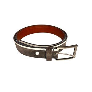 Boconi Men’s Gray Suede Leather Belt White Stripe Brown Backing Size 38/95